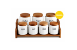 SET X7 FRASCOS CON TAPA Y BASE DE MADERA