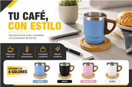 TAZA 180ML ACERO INOX. C/ PLATO BAMBU